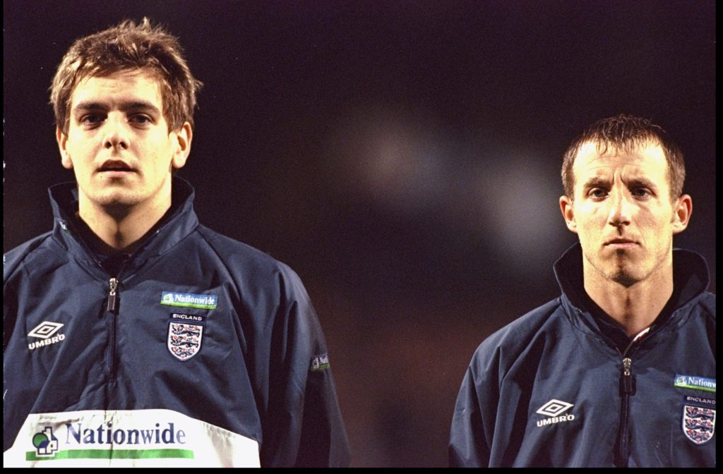 Jonathon Woodgate and Lee Bowyer of England